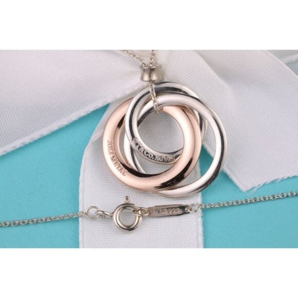 Tiffany & Co. 1837 Interlocking Circles Silver Rubedo Metal Necklace 18" Chain - Picture 8 of 11